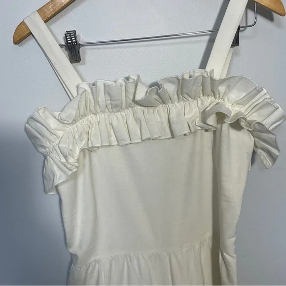 Lucca Ivory Linen Wide Leg Ruffled Jumpsuit with pockets size small - Picture 4 of 14